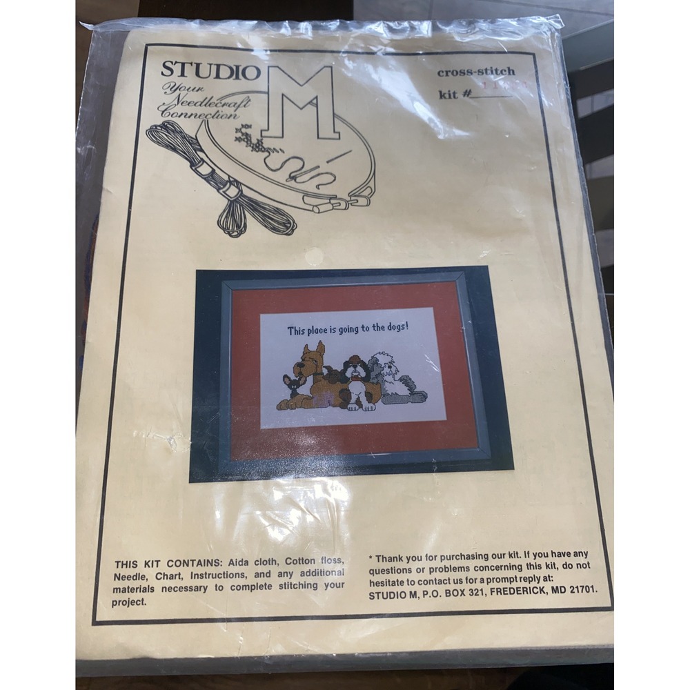 VINTAGE CROSS STITCH KIT STUDIO M‎ THIS PLACE IS GOING TO THE DOGS